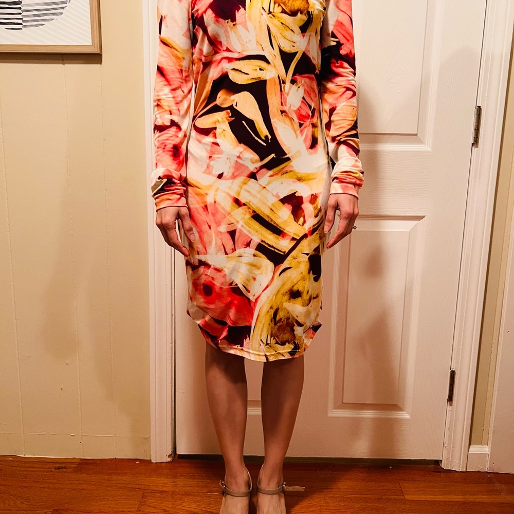 Floral multicolor midi dress for women, small size